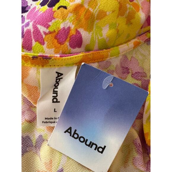 New ABOUND NORDSTROM Pink-Yellow Painted Floral V-Neck Skater Dress Size L - Picture 6 of 7